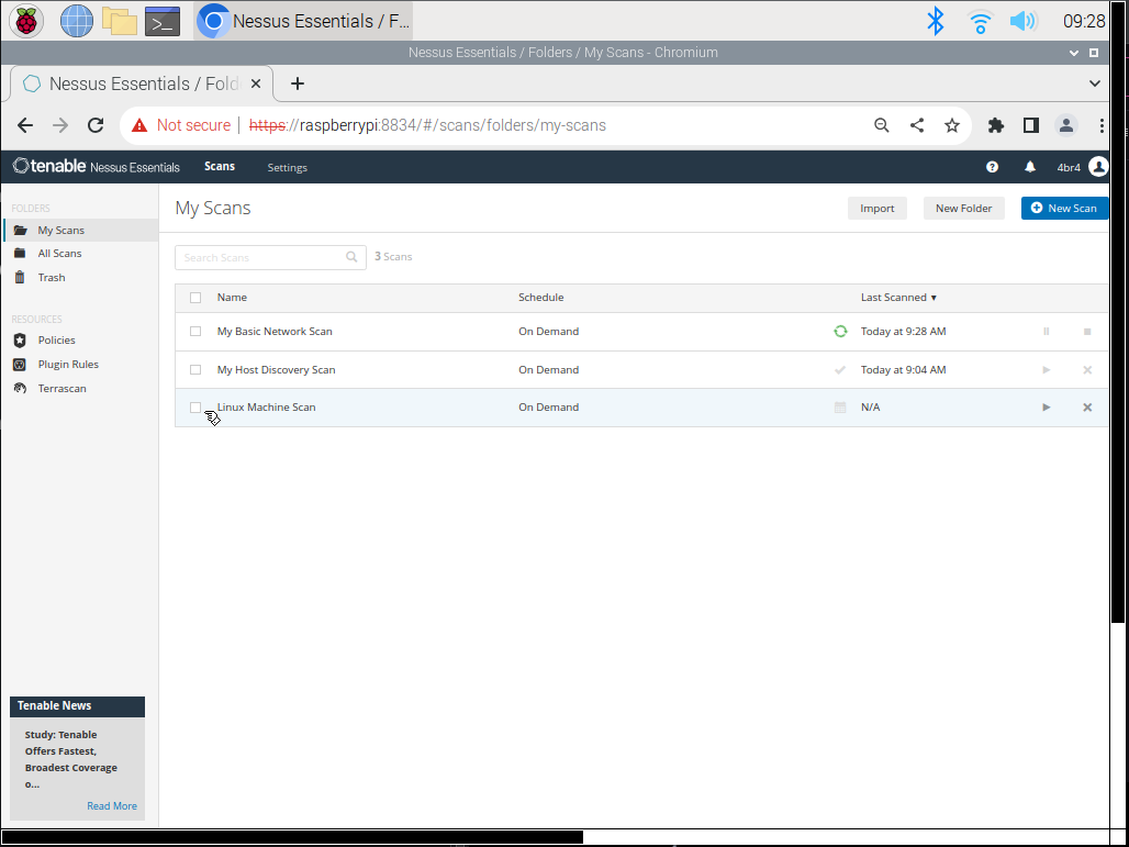 Nessus 'My Scans' page